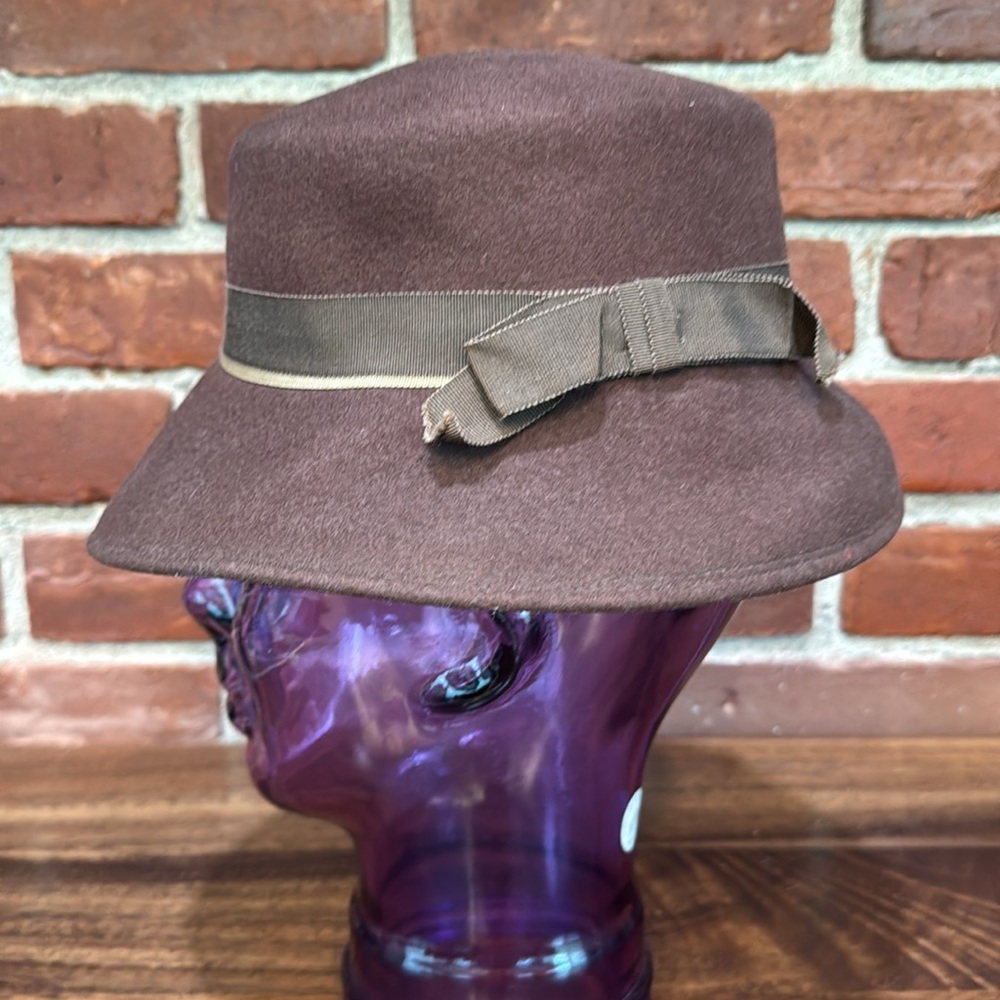Brown Felt Cloche Hat with Ribbon - Picture 2 of 7